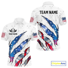 Load image into Gallery viewer, Personalized Glowing American Flag Patriotic Dart Shirt For Men, Darts Team Jerseys Polo &amp; 1/4 Zip TDM4594