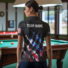 Load image into Gallery viewer, Custom Glowing American Flag 8 Ball Billiard Shirt For Women, Patriotic Billiard Team Jerseys |Black TDM4595