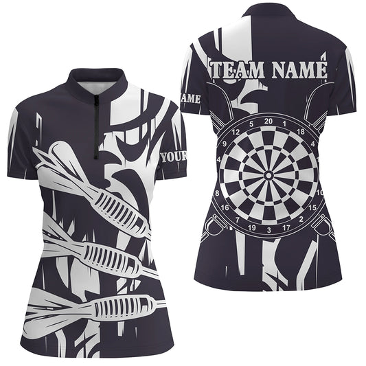 Black White Big Darts Arrow Custom Darts Shirts For Women, Best Darts Tournament Jerseys For Team TDM2506