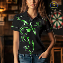 Load image into Gallery viewer, Black And Green Dartboard Crown Dart Shirts For Women Custom Dart Jersey Team Polo &amp; Quarter Zip TDM4791