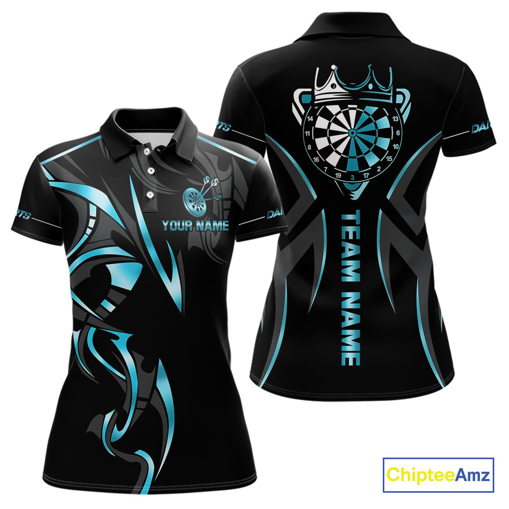 Black And Blue Dartboard Crown Dart Shirts For Women Custom Dart Jersey Team Polo & Quarter Zip TDM4792