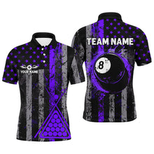 Load image into Gallery viewer, Custom Purple Grunge US Flag Patriotic Men Billiard Shirts, Retro 8 Ball Pool Billiard Team Jersey TDM2752