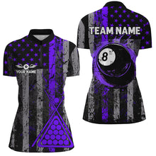 Load image into Gallery viewer, Custom Purple Grunge US Flag Patriotic Women Billiard Shirts, Retro 8 Ball Pool Billiard Team Jersey TDM2752