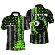 Load image into Gallery viewer, Custom Green Grunge US Flag Patriotic Men Billiard Shirts, Retro 8 Ball Pool Billiard Team Jersey TDM2751