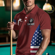 Load image into Gallery viewer, Personalized US Flag 8 Ball Pool Billiard Shirt For Men, Billiard Team Jersey Polo &amp; 1/4 Zip |Red TDM5477