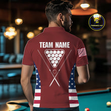Load image into Gallery viewer, Personalized US Flag 8 Ball Pool Billiard Shirt For Men, Billiard Team Jersey Polo &amp; 1/4 Zip |Red TDM5477