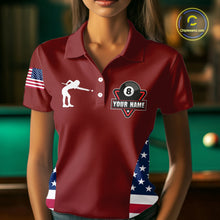 Load image into Gallery viewer, Personalized US Flag 8 Ball Pool Billiard Shirt For Women, Billiard Team Jersey Polo &amp; 1/4 Zip |Red TDM5477