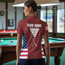 Load image into Gallery viewer, Personalized US Flag 8 Ball Pool Billiard Shirt For Women, Billiard Team Jersey Polo &amp; 1/4 Zip |Red TDM5477