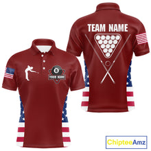 Load image into Gallery viewer, Personalized US Flag 8 Ball Pool Billiard Shirt For Men, Billiard Team Jersey Polo &amp; 1/4 Zip |Red TDM5477
