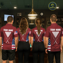 Load image into Gallery viewer, Personalized US Flag 8 Ball Pool Billiard Shirt For Men, Billiard Team Jersey Polo &amp; 1/4 Zip |Red TDM5477