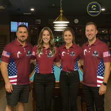 Load image into Gallery viewer, Personalized US Flag 8 Ball Pool Billiard Shirt For Men, Billiard Team Jersey Polo &amp; 1/4 Zip |Red TDM5477