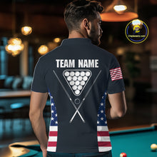 Load image into Gallery viewer, Custom US Flag 8 Ball Pool Billiard Shirt For Men, Billiard Team Jersey Polo &amp; 1/4 Zip |Navy Blue TDM5478