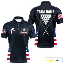 Load image into Gallery viewer, Custom US Flag 8 Ball Pool Billiard Shirt For Men, Billiard Team Jersey Polo &amp; 1/4 Zip |Navy Blue TDM5478