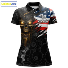 Load image into Gallery viewer, Billiard Skull 8 Ball Crown US Flag Polo &amp; 1/4 Zip Pool Team Shirt For Women Custom Billiard Jersey TDM6353