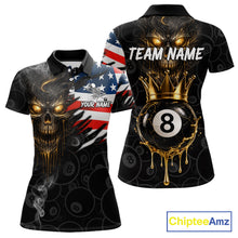 Load image into Gallery viewer, Billiard Skull 8 Ball Crown US Flag Polo &amp; 1/4 Zip Pool Team Shirt For Women Custom Billiard Jersey TDM6353