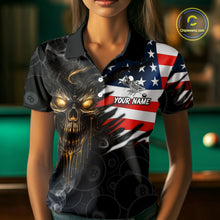 Load image into Gallery viewer, Billiard Skull 8 Ball Crown US Flag Polo &amp; 1/4 Zip Pool Team Shirt For Women Custom Billiard Jersey TDM6353