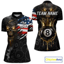 Load image into Gallery viewer, Billiard Skull 8 Ball Crown US Flag Polo &amp; 1/4 Zip Pool Team Shirt For Women Custom Billiard Jersey TDM6353