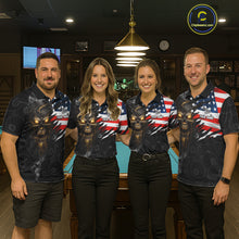 Load image into Gallery viewer, Billiard Skull 8 Ball Crown US Flag Polo &amp; 1/4 Zip Pool Team Shirt For Women Custom Billiard Jersey TDM6353