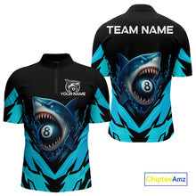 Load image into Gallery viewer, Personalized Blue 8 Ball Pool Billiard Shark Polo &amp; 1/4 Zip For Men, Billiard Team Pool Jerseys TDM4013