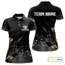 Load image into Gallery viewer, Custom 8 Ball Fire Black Grunge Billiard Shirts For Women, Billiard Team Shirts Pool Jerseys TDM4015