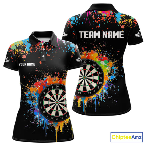 Funny Dartboard Colorful Paint Splash Custom Dart Shirts For Women, Darts Team Jerseys |Black TDM4016