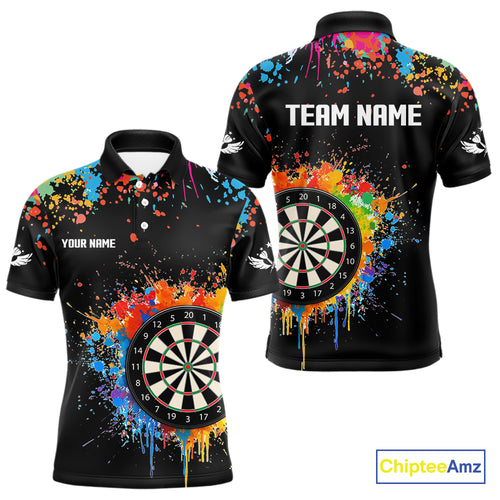 Funny Dartboard Colorful Paint Splash Custom Dart Shirts For Men, Darts Team Jerseys |Black TDM4016