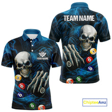 Load image into Gallery viewer, Personalized Blue Funny Skeleton Pool Balls Billiard Shirt For Men, Skull Billiard Team Jerseys TDM4368