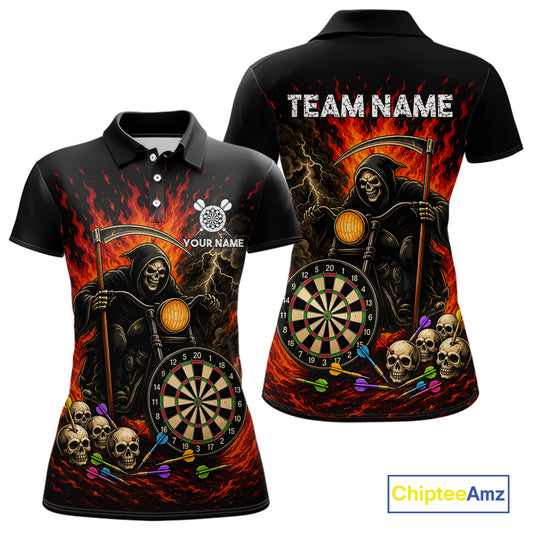 Personalized Grim Reaper Motorcycle Flame Darts Shirt For Women Custom Funny Darts Team Jersey TDM7263