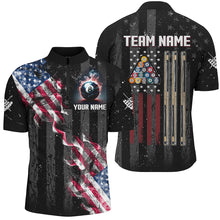 Load image into Gallery viewer, Personalized Black Grunge US Flag Smoke Billiard Shirts For Men, Patriotic Billiard Team Jerseys TDM2759