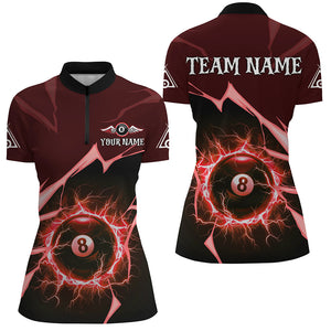 Red 8 Ball Pool Thunder Lightning Strike Custom Women Billiard Shirts, Billiard League Team Jerseys TDM2763