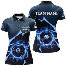 Load image into Gallery viewer, Blue 8 Ball Pool Thunder Lightning Strike Custom Women Billiard Shirts, Billiard League Team Jerseys TDM2764