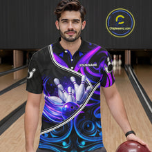 Load image into Gallery viewer, Custom Neon Purple Blue Tribal Bowling Shirts For Men, Bowling Team Jersey Polo &amp; Quarter Zip TDM6106