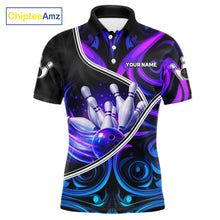 Load image into Gallery viewer, Custom Neon Purple Blue Tribal Bowling Shirts For Men, Bowling Team Jersey Polo &amp; Quarter Zip TDM6106