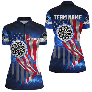 US Flag Darts Board Blue Galaxy Women Quarter-Zip Shirt Custom Patriotic League Darts Jersey TDM1473