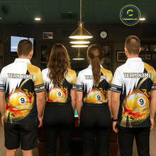 Load image into Gallery viewer, Custom Flame 8 Ball &amp; 9 Ball Billiard Shirt For Women, Pool Team Jersey Polo &amp; Quarter Zip |Gold TDM6539