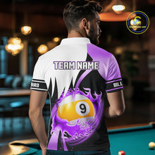 Load image into Gallery viewer, Custom Flame 8 Ball &amp; 9 Ball Billiard Shirt For Men, Pool Team Jersey Polo &amp; Quarter Zip |Purple TDM6541