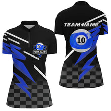 Load image into Gallery viewer, Personalized 10 Ball Pool Tournament Billiards Shirts For Women, 10 Ball Billiard Blue Team Jerseys TDM1838