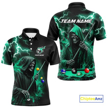 Load image into Gallery viewer, Turquoise Grim Reaper Billiard Shirts For Men Custom Thunder Lightning Team League Billiard Jersey TDM4601
