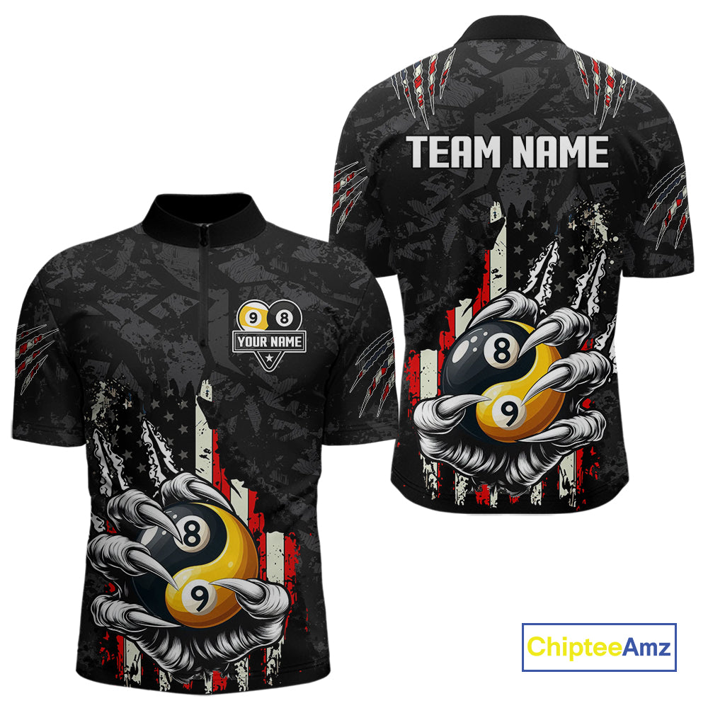 Funny Claw Tearing Us Flag Yin-Yang Billiard Shirt For Men Custom 8 & 9 Ball Billiard Team Jerseys TDM4605