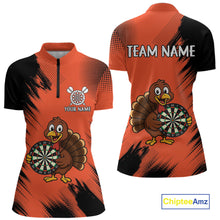 Load image into Gallery viewer, Custom Orange Funny Turkey Darts Shirt For Women, Thanksgiving Darts Team Jersey Polo &amp; 1/4 Zip TDM4803