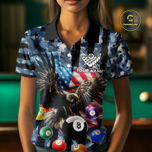 Load image into Gallery viewer, Blue Camo American Flag Eagle 8 Ball Billiard Shirt For Women Custom Patriotic Pool Team Jerseys TDM4809