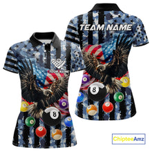 Load image into Gallery viewer, Blue Camo American Flag Eagle 8 Ball Billiard Shirt For Women Custom Patriotic Pool Team Jerseys TDM4809
