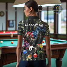 Load image into Gallery viewer, Green Camo American Flag Eagle 8 Ball Billiard Shirt For Women Custom Patriotic Pool Team Jerseys TDM4810
