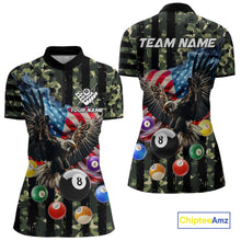 Load image into Gallery viewer, Green Camo American Flag Eagle 8 Ball Billiard Shirt For Women Custom Patriotic Pool Team Jerseys TDM4810
