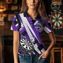 Load image into Gallery viewer, Custom Purple Geometric Darts Polo &amp; Quarter Zip For Women, Darts Team Jersey Outfit TDM5025