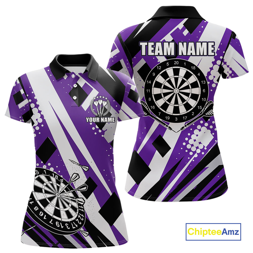 Custom Purple Geometric Darts Polo & Quarter Zip For Women, Darts Team Jersey Outfit TDM5025