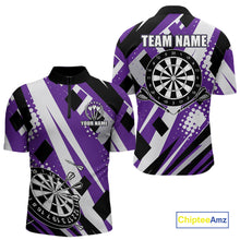 Load image into Gallery viewer, Custom Purple Geometric Darts Polo &amp; Quarter Zip For Men, Darts Team Jersey Outfit TDM5025