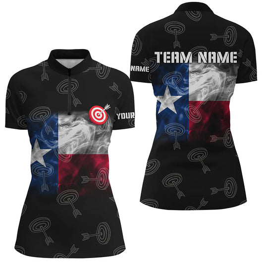 Personalized Texas Flag Smoke Archery Women Quarter-Zip Shirts, Texas Archery Sport Shirts TDM0939