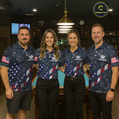 Navy Blue US Flag 8 Ball Billiard Shirt For Men Custom Patriotic Pool Team Jersey Polo & 1/4 Zip TDM5955