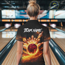 Load image into Gallery viewer, Personalized Fire Flame Lion Bowling Jersey For Women Custom Bowling Team Shirt Polo &amp; 1/4 Zip TDM6115